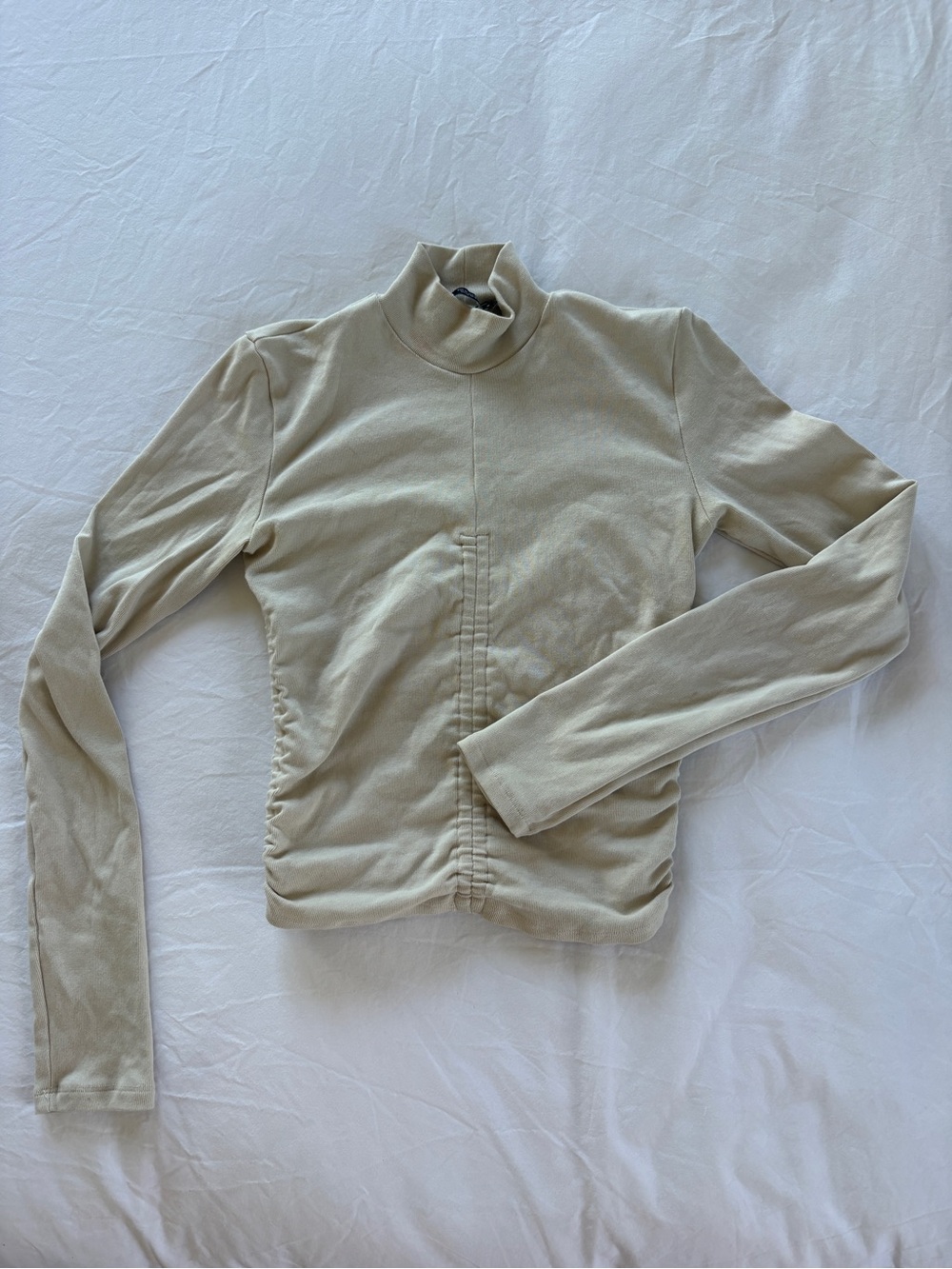Zara Beige Long-Sleeve Mock Neck Top
